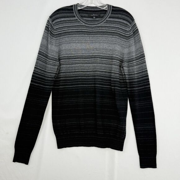Marc Anthony Sweater Mens L Black Gray Stripe Cotton Cashmere Wool - Picture 11 of 15